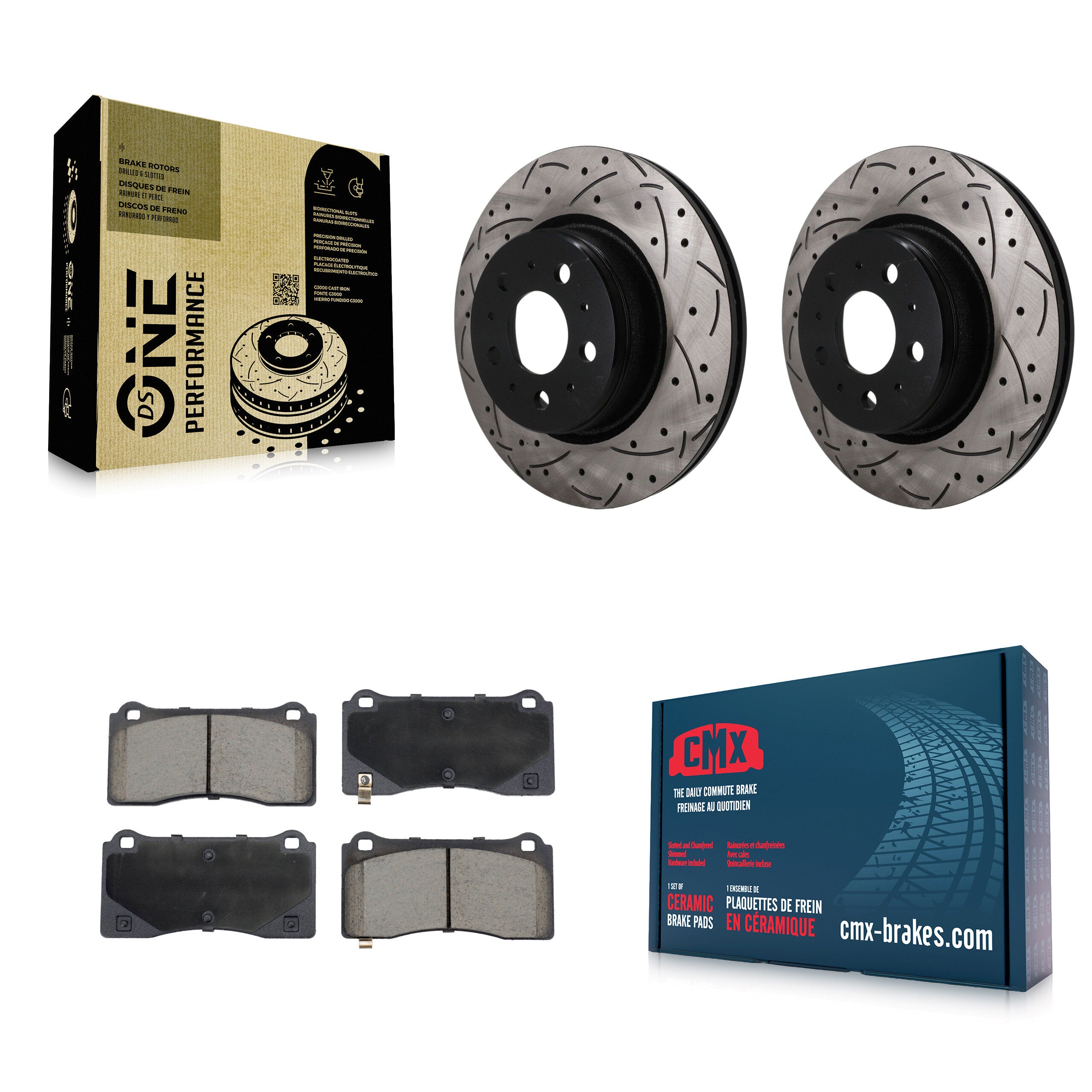 Front Drill Slot Brake Rotor Ceramic Pad Kit For 17-22 Tesla 3 With Gray Painted Calipers KDC-101781