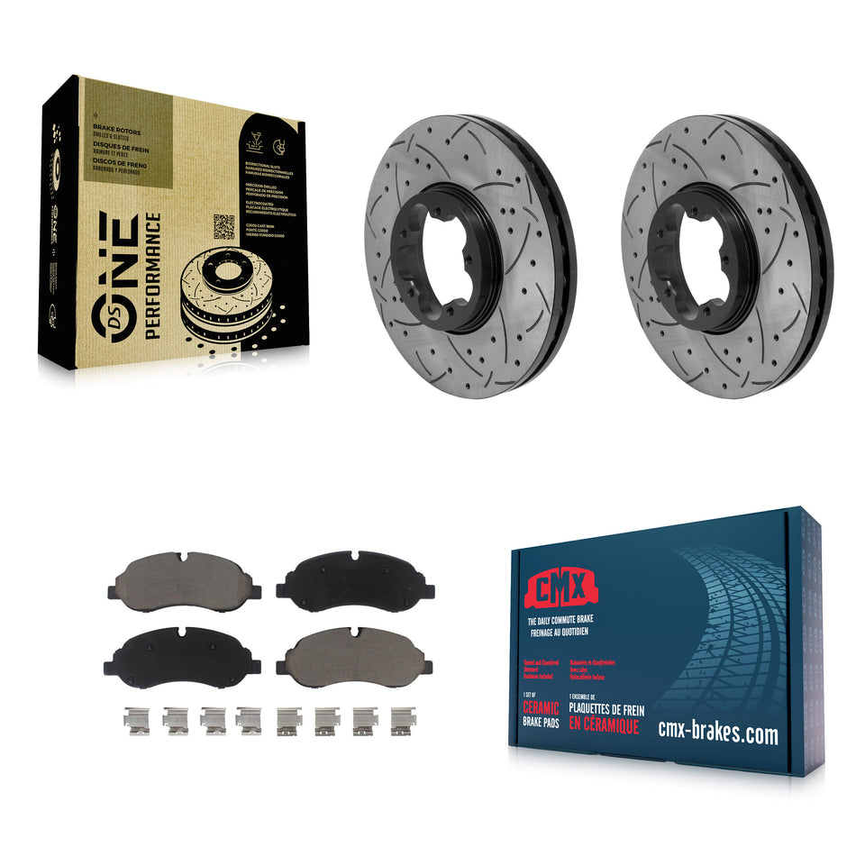Front Drill Slot Brake Rotor Ceramic Pad Kit For Ford Transit-250 Transit-150 Transit-350 KDC-101784