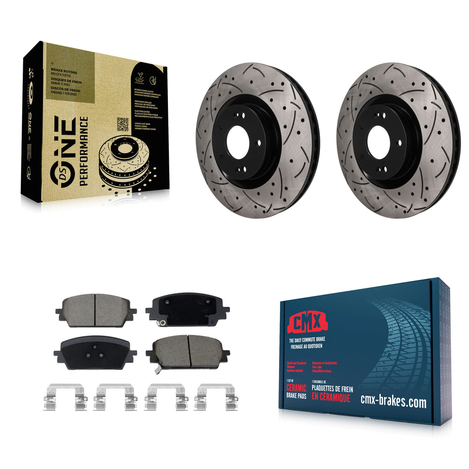 Front Drilled Slot Disc Brake Rotor Ceramic Pad Kit For Hyundai Santa Fe Kia Sorento Cruz KDC-101786