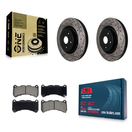 Front Coated Drilled Slot Disc Brake Rotor & Ceramic Pad Kit For 2018-2020 Subaru WRX STI KDC-101789