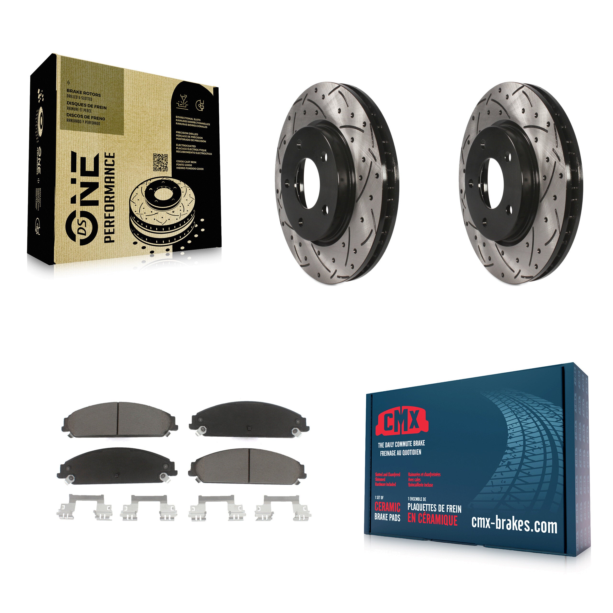 Front Coat Drill Slot Disc Brake Rotors Ceramic Pad Kit For 2008-2009 Dodge Caliber SRT-4 KDC-101794