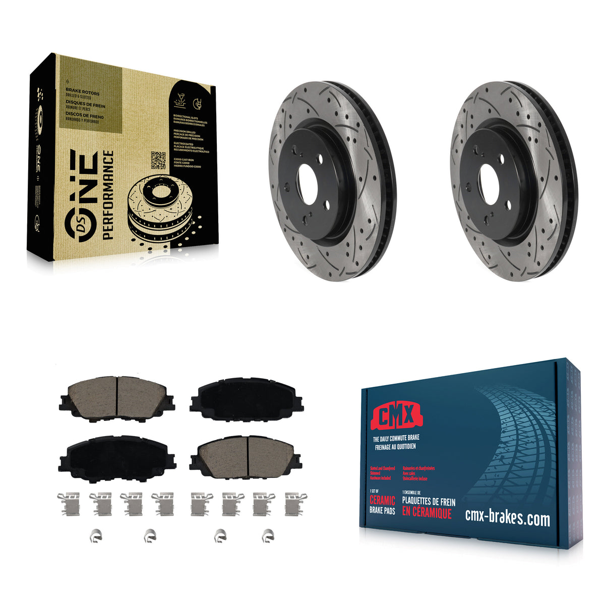 Front Coated Drilled Slot Disc Brake Rotor Ceramic Pad Kit For 2023-2024 Toyota Prius AWD KDC-101797