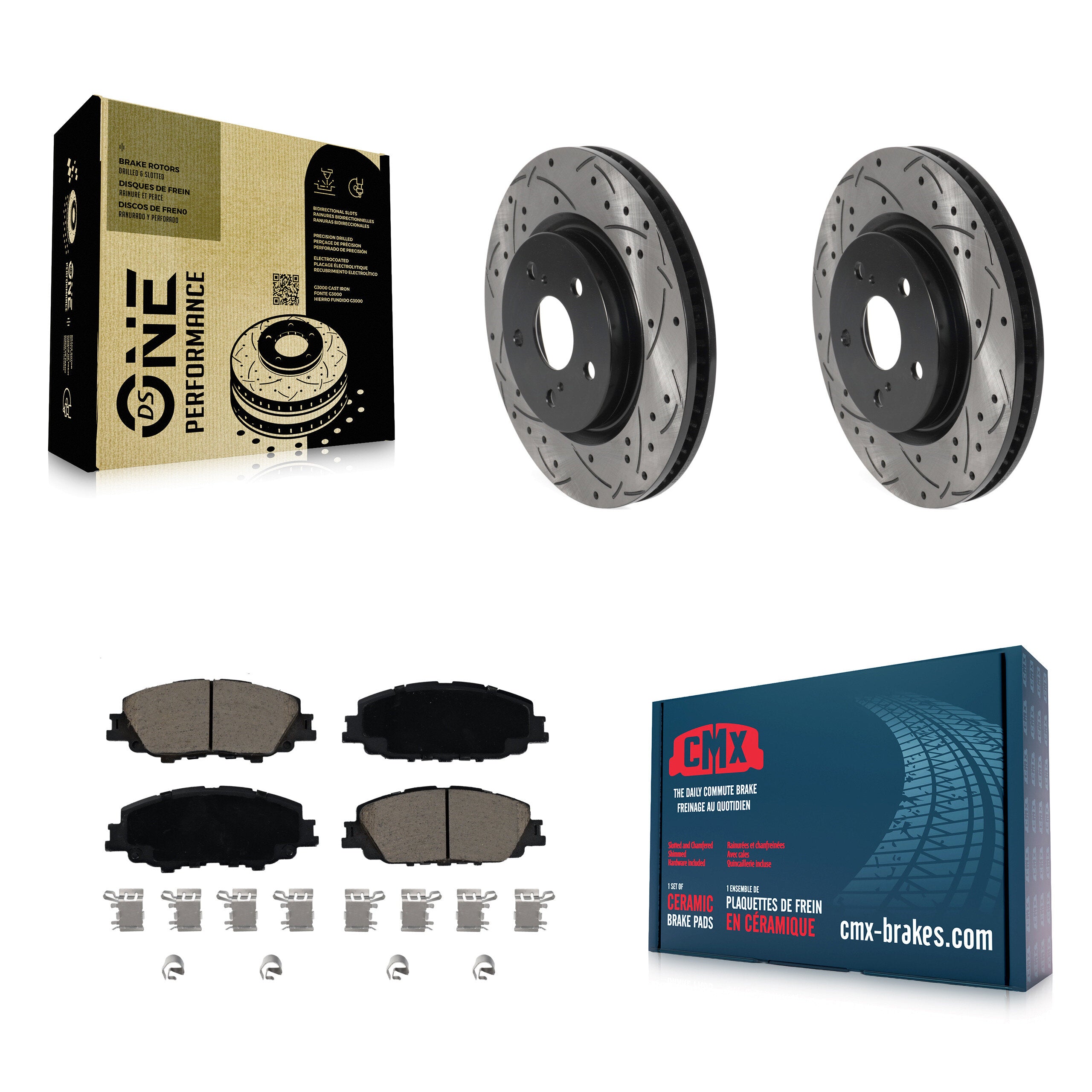 Front Coated Drilled Slot Disc Brake Rotor Ceramic Pad Kit For 2023-2024 Toyota Prius AWD KDC-101797