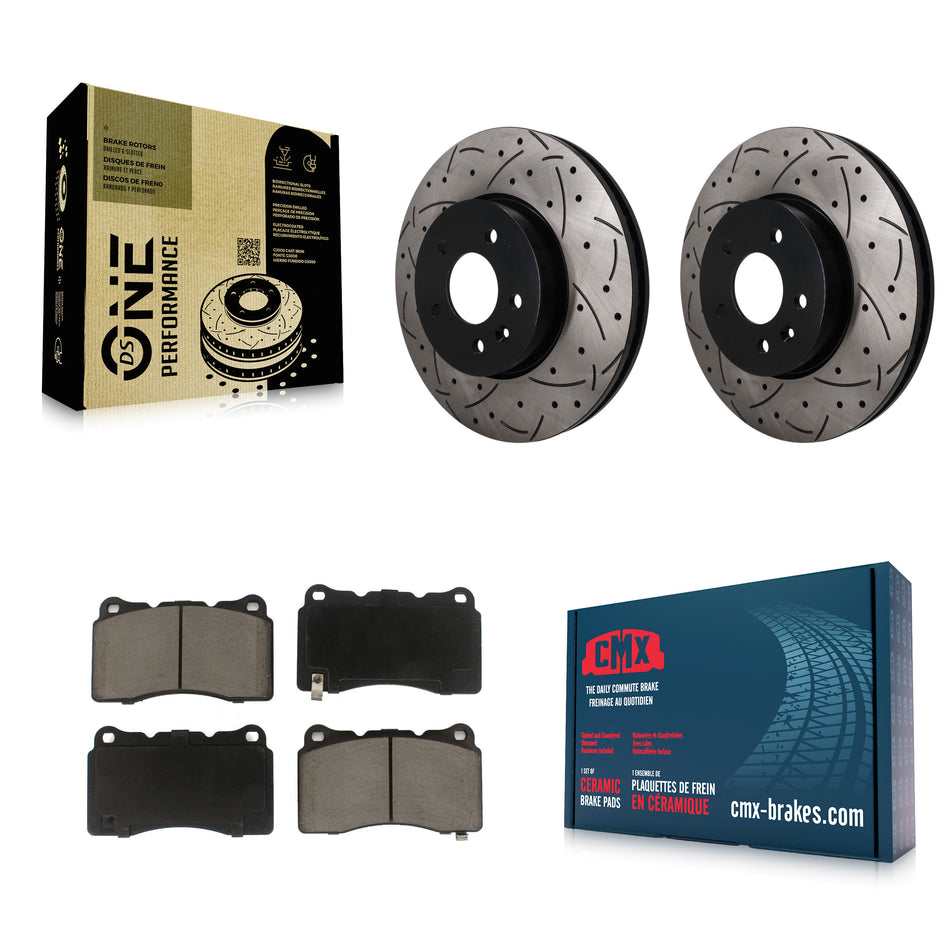 Front Coated Drilled Slotted Disc Brake Rotors And Ceramic Pads Kit For Cadillac ATS KDC-101798