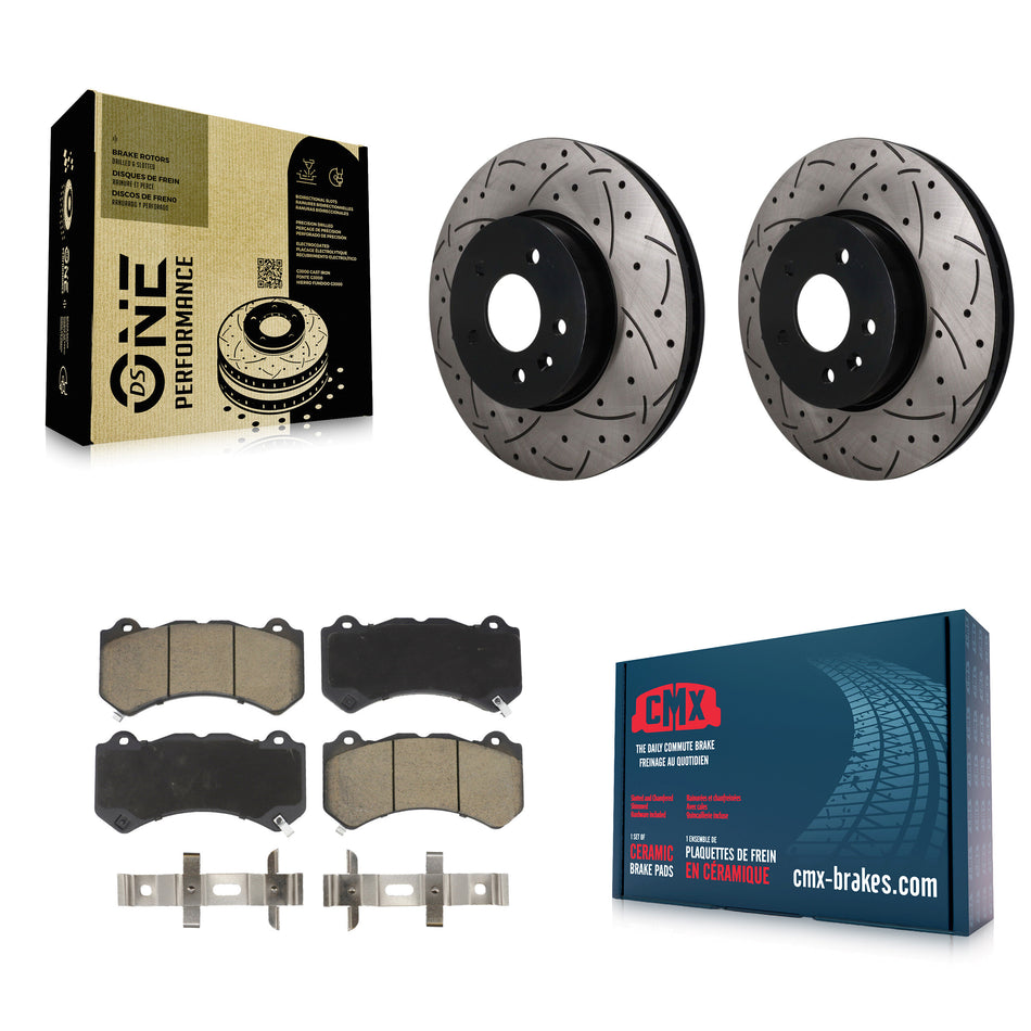 Front Coated Drilled Slotted Disc Brake Rotors And Ceramic Pads Kit For Cadillac ATS V KDC-101799