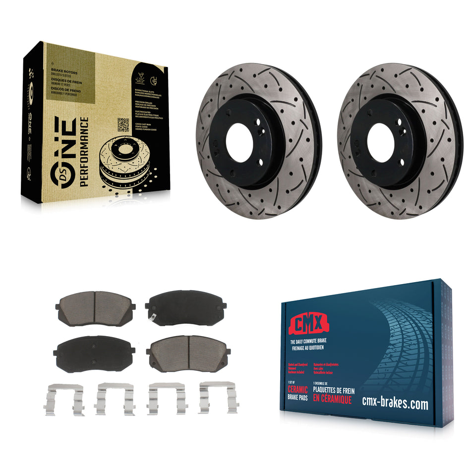 Front Coated Drilled Slotted Disc Brake Rotor And Ceramic Pad Kit For 2010-2012 Kia Rondo KDC-101803