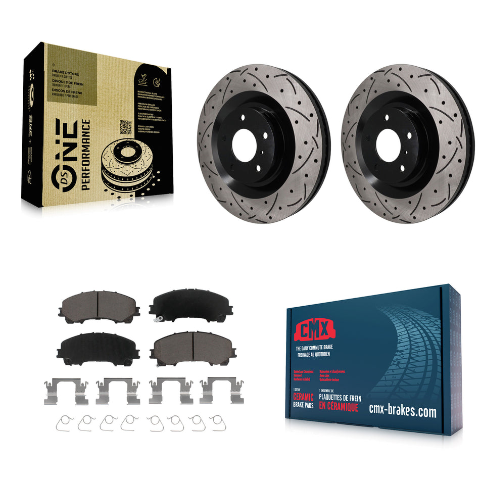 Front Coated Drilled Slotted Disc Brake Rotors And Ceramic Pad Kit For INFINITI QX50 QX55 KDC-101805