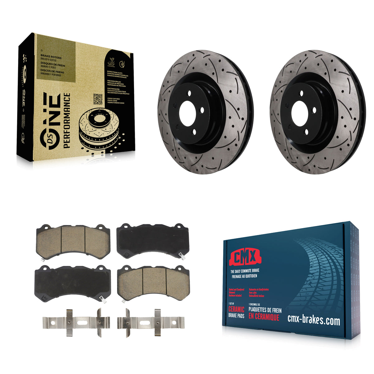 Front Coated Drilled Slot Disc Brake Rotor & Ceramic Pad Kit For Dodge Challenger Charger KDC-101812