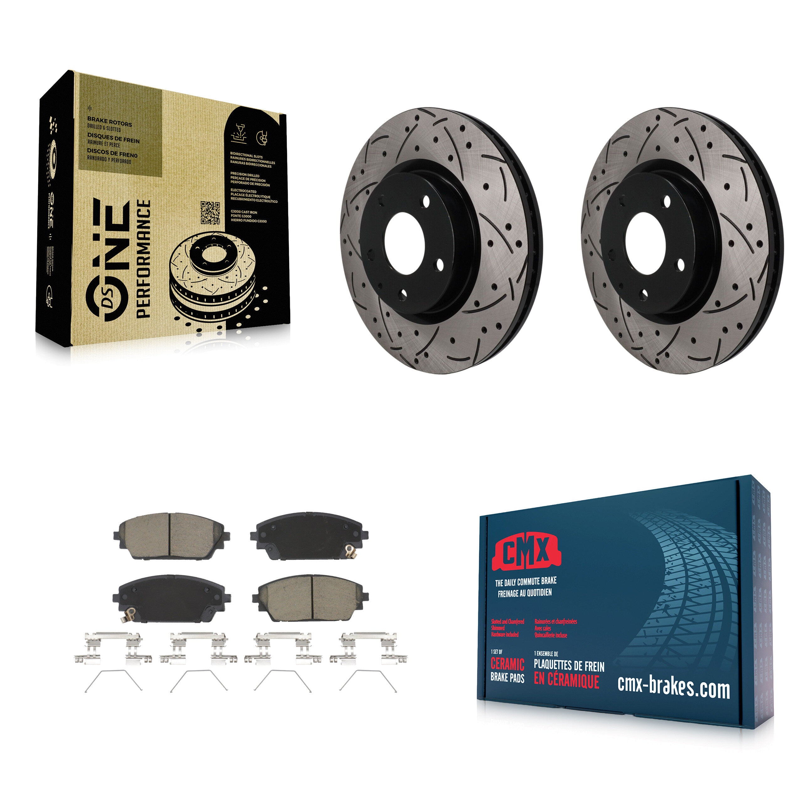 Front Coated Drilled Slotted Disc Brake Rotors And Ceramic Pads Kit For Mazda 3 Sport AWD KDC-101818