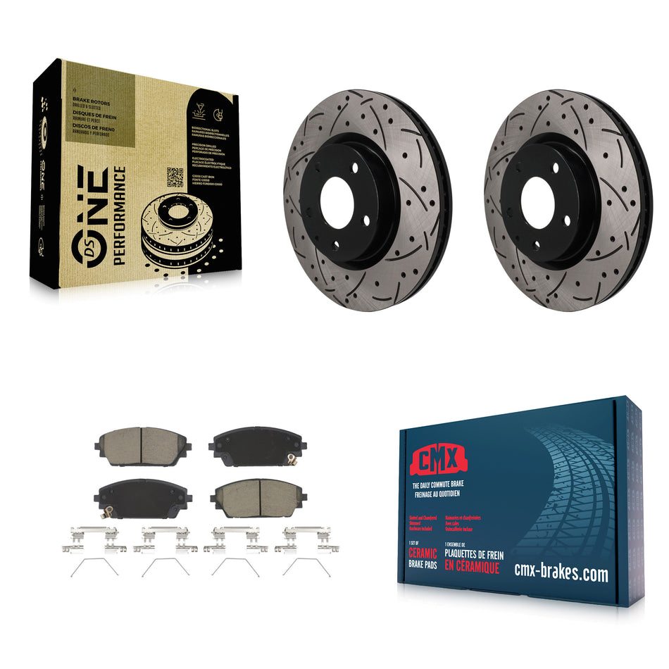 Front Coated Drilled Slotted Disc Brake Rotors And Ceramic Pads Kit For Mazda 3 Sport AWD KDC-101818