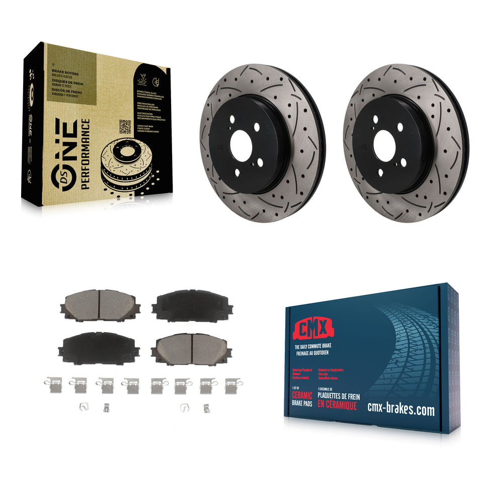 Front Coated Drilled Slot Disc Brake Rotor Ceramic Pad Kit For Toyota Corolla Prius Prime KDC-101828
