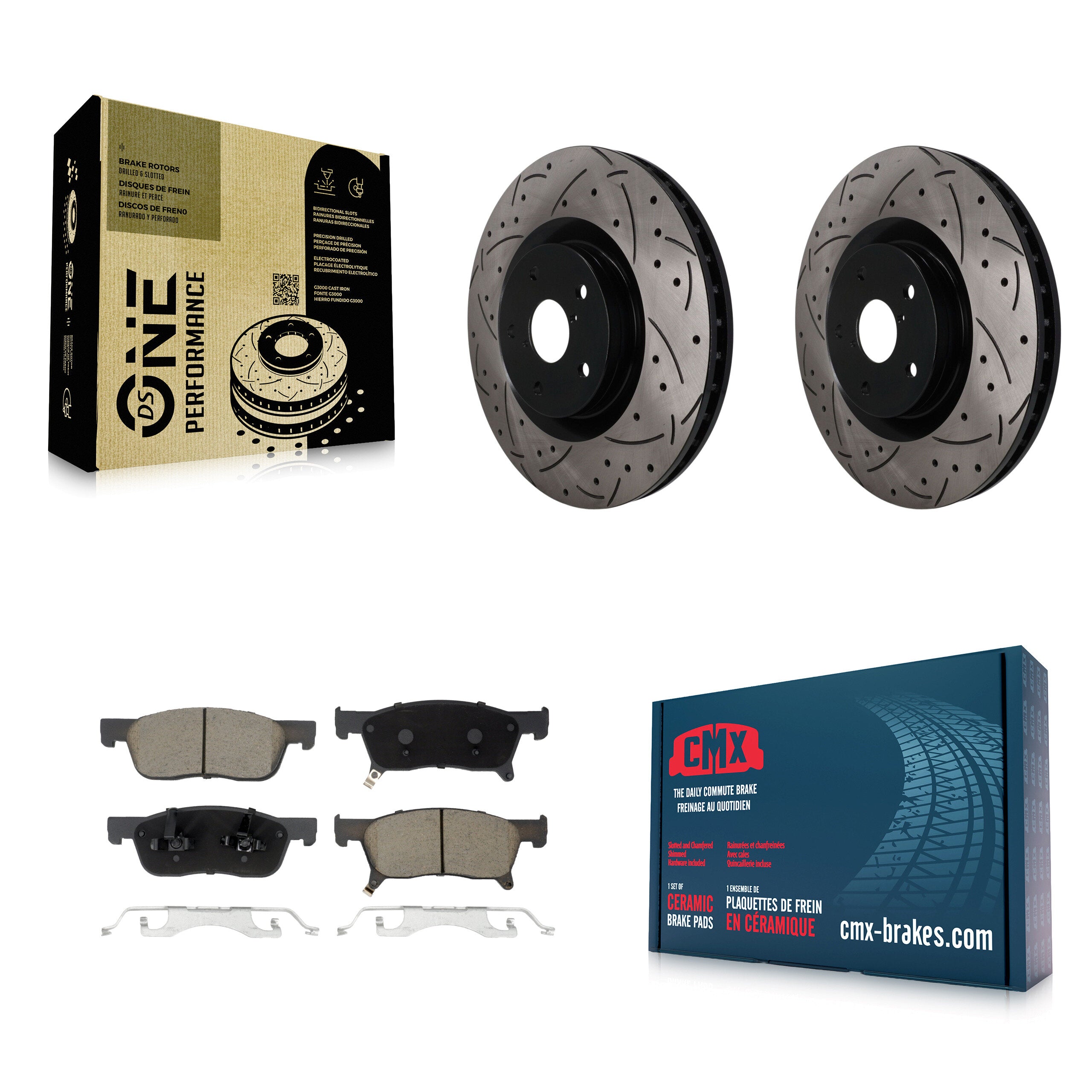 Front Coated Drilled Slotted Disc Brake Rotor Ceramic Pad Kit For 2019-2024 Subaru Ascent KDC-101832