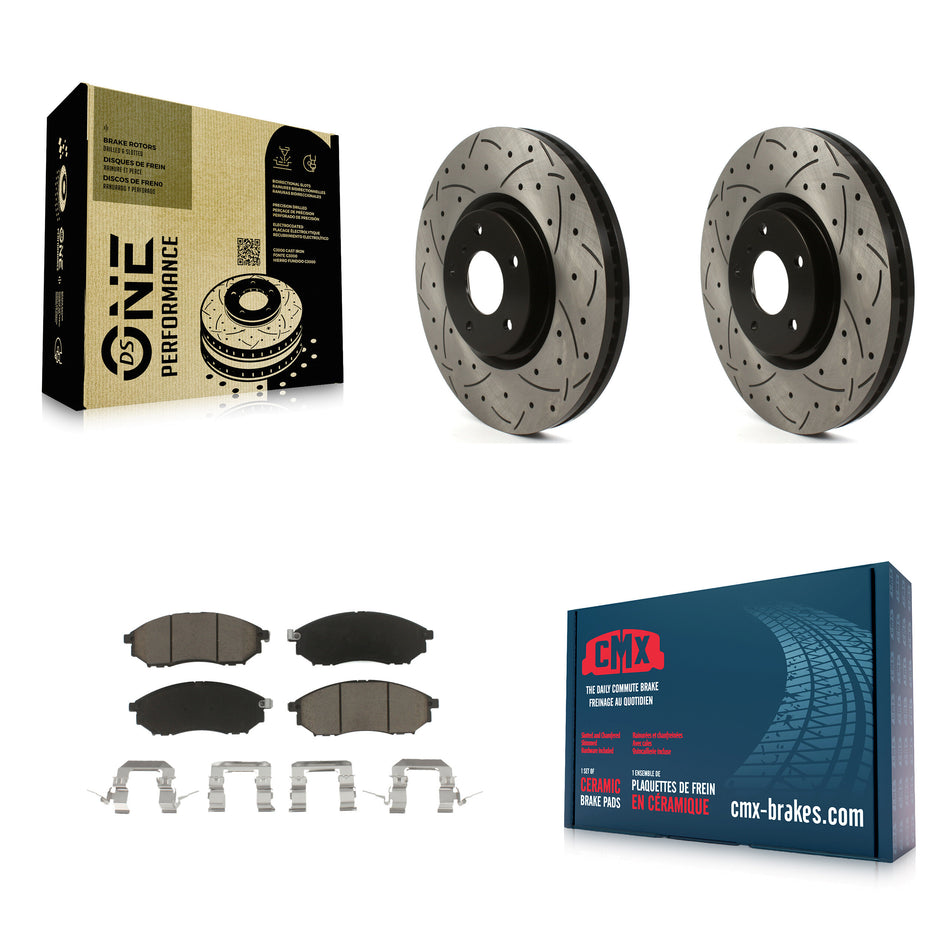 Front Drill Slot Brake Rotor Ceramic Pad Kit For 09-13 INFINITI G37 Without Brembo Brakes KDC-101836