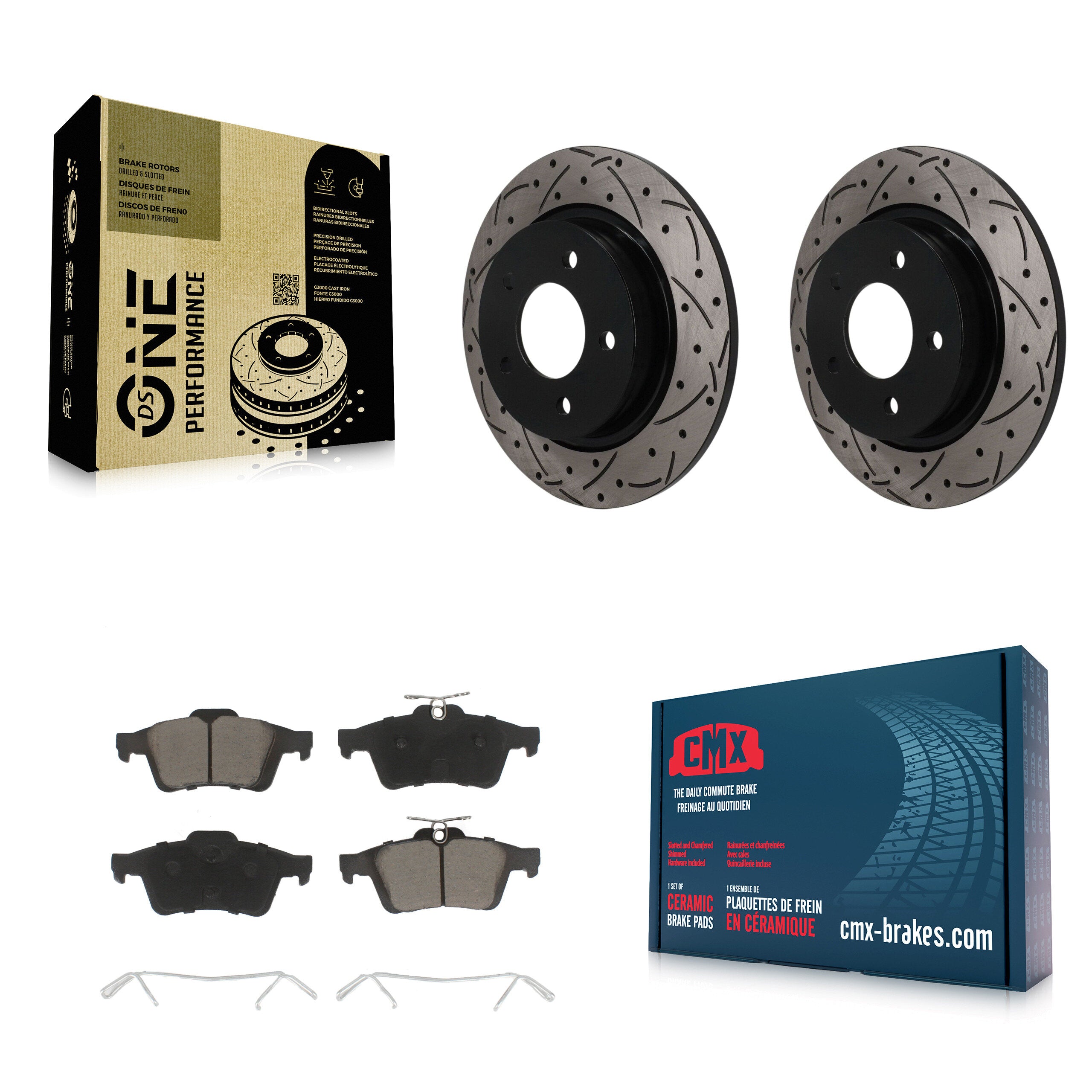 Rear Coated Drilled Slotted Disc Brake Rotors And Ceramic Pads Kit For Mazda 3 Sport KDC-101840