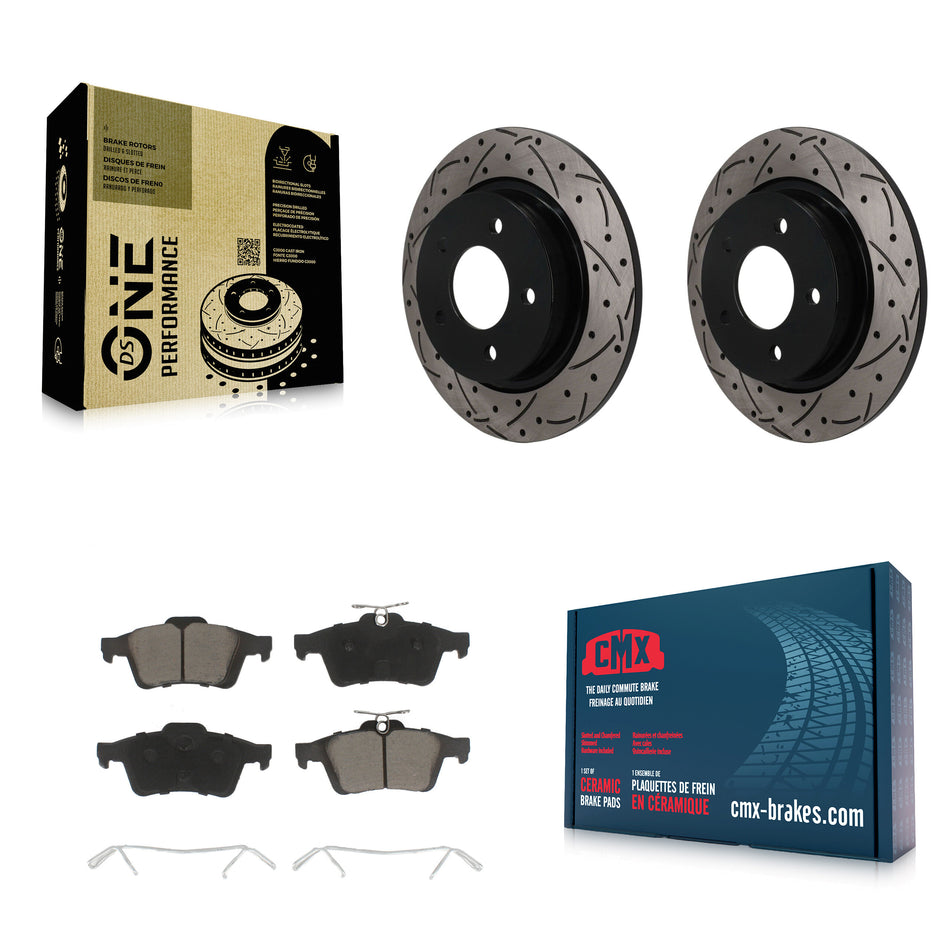 Rear Coated Drilled Slotted Disc Brake Rotors And Ceramic Pads Kit For Mazda 3 Sport KDC-101840
