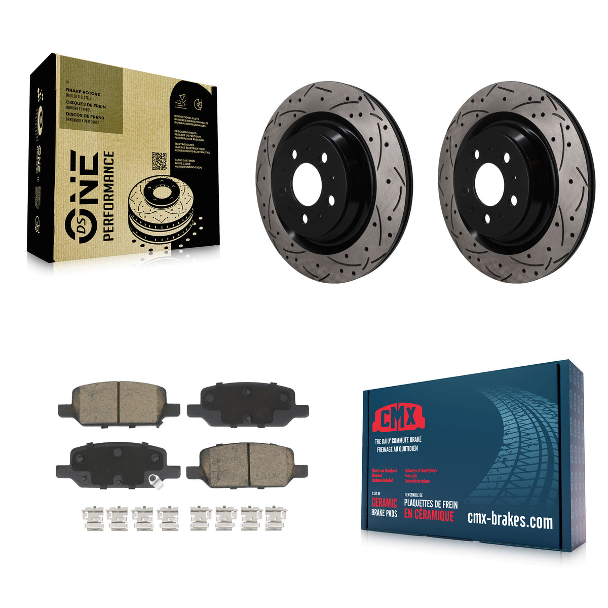 Rear Drill Slot Brake Rotors Ceramic Pad Kit For 17-22 Tesla 3 With Gray Painted Calipers KDC-101849