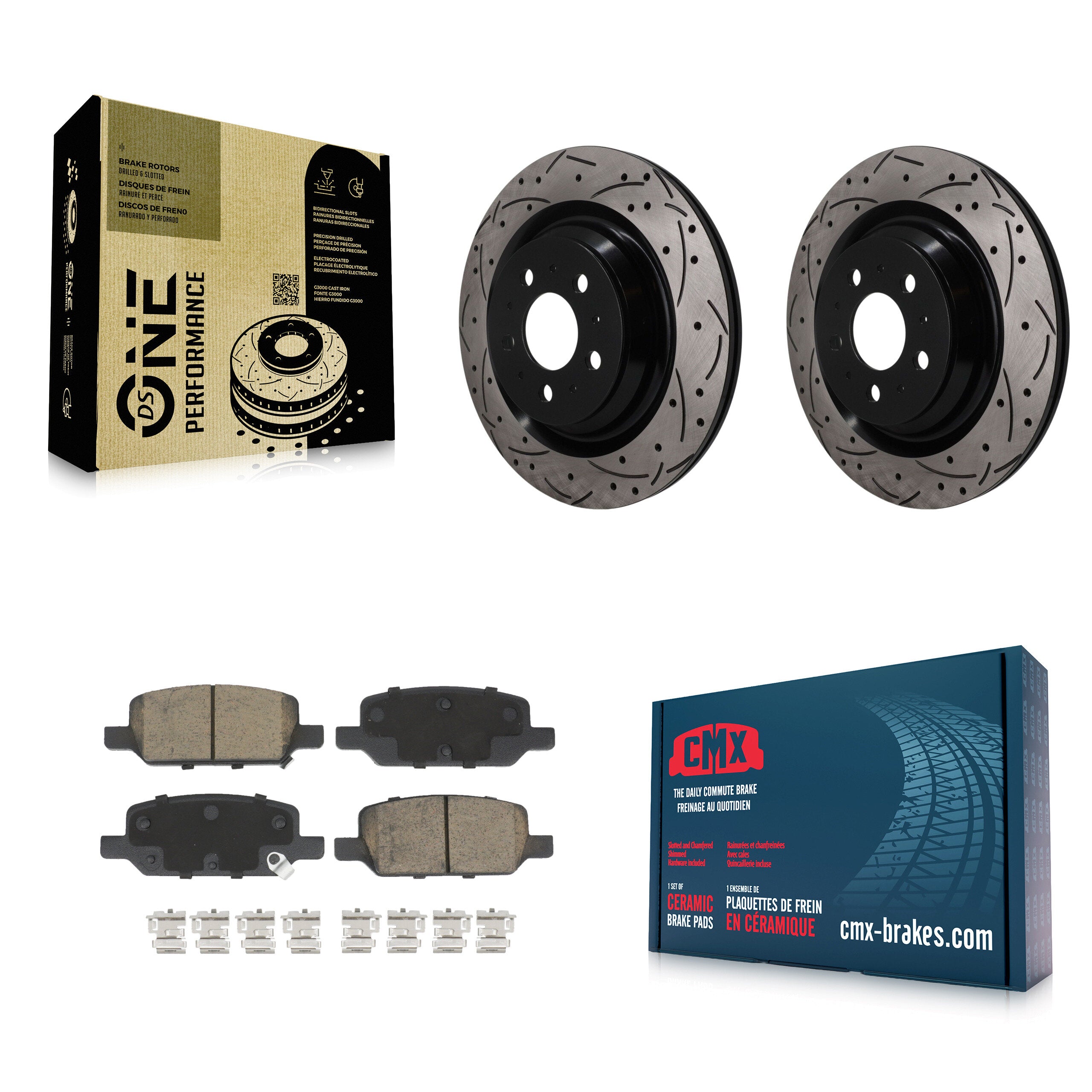 Rear Drill Slot Brake Rotors Ceramic Pad Kit For 17-22 Tesla 3 With Gray Painted Calipers KDC-101849