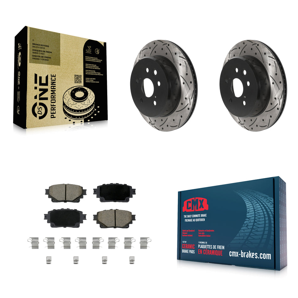 Rear Coated Drill Slot Disc Brake Rotors Ceramic Pad Kit For 2021 Lexus IS350 RC350 RC300 KDC-101850