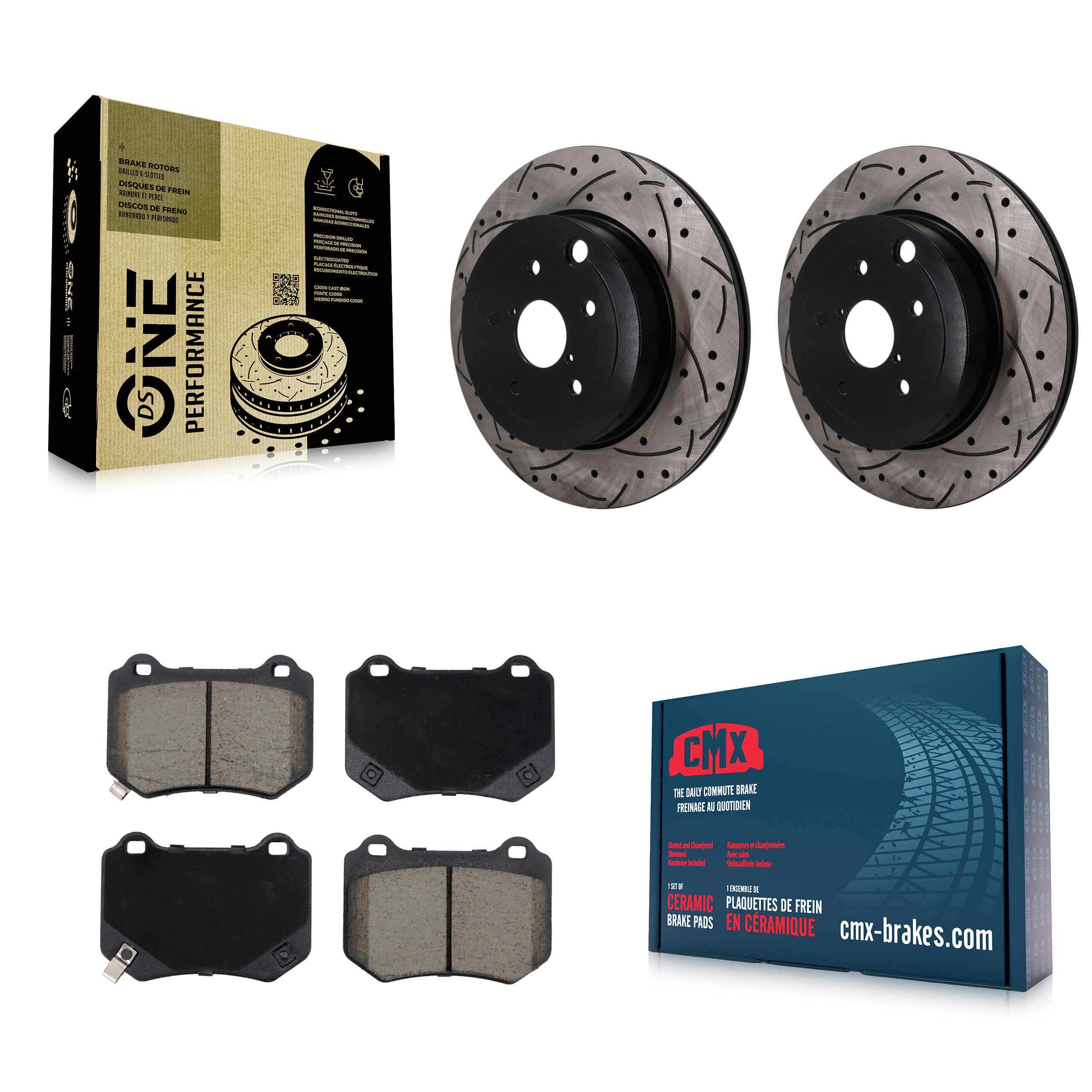 Rear Coated Drilled Slotted Disc Brake Rotor Ceramic Pad Kit For 2018-2021 Subaru WRX STI KDC-101875