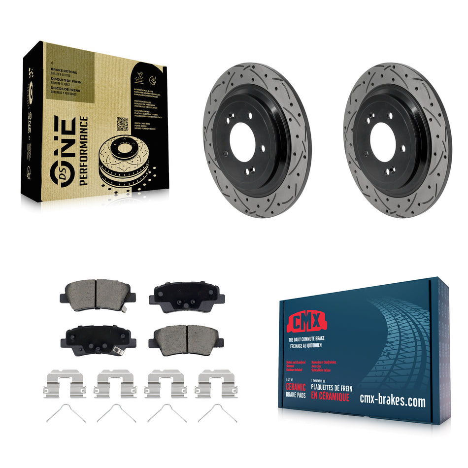 Rear Drilled Slot Disc Brake Rotor & Ceramic Pad Kit For Kia Sportage Hyundai Tucson Nexo KDC-101882