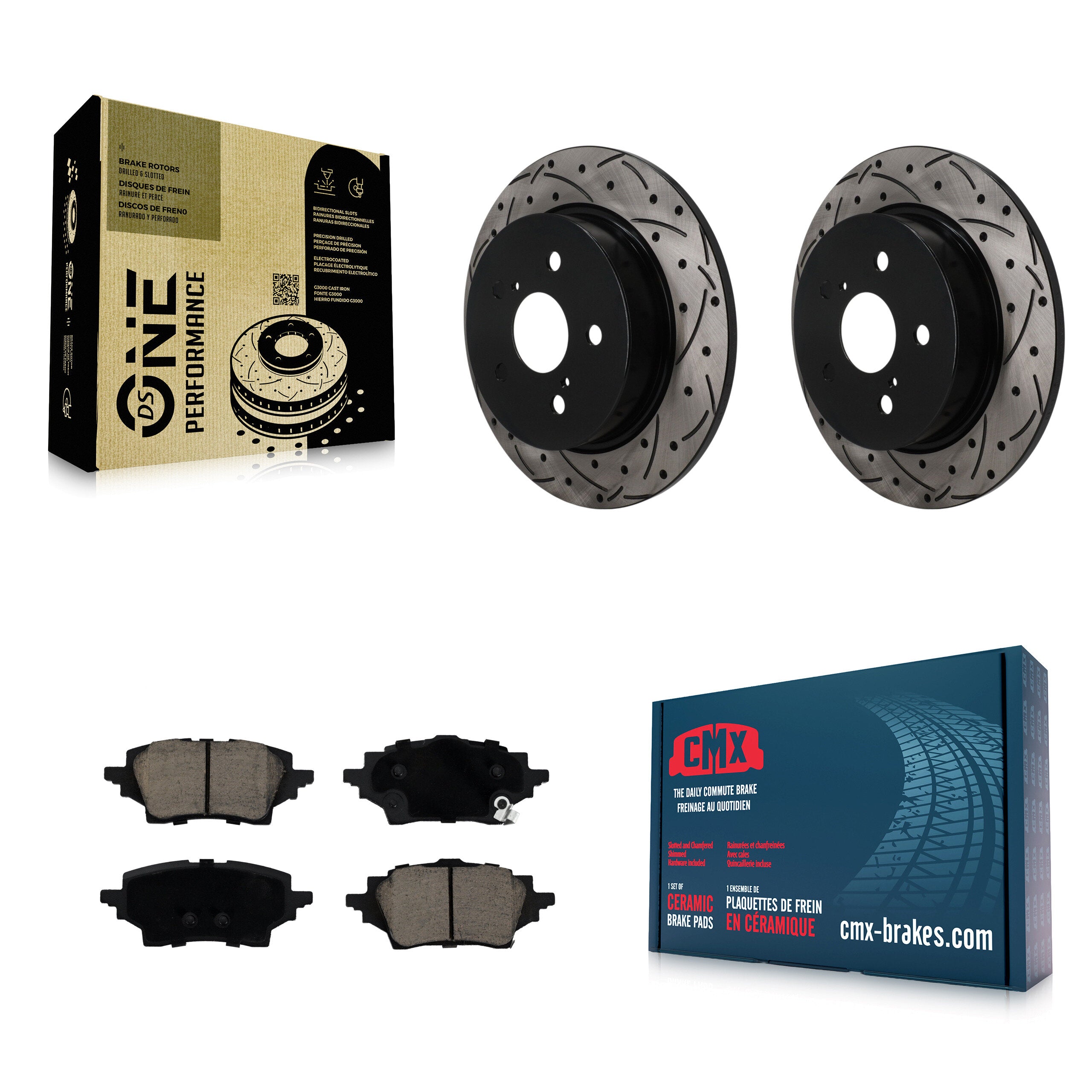 Rear Coated Drilled Slotted Disc Brake Rotors And Ceramic Pads Kit For Toyota C-HR KDC-101883