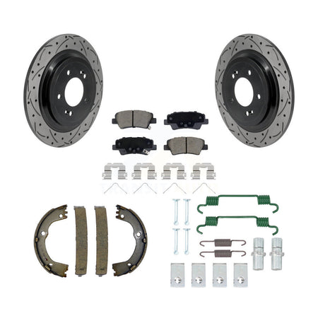 Rear Disc Drilled & Slotted Rotors Ceramic Pads Parking Brake Shoes And Hardware Kit For KDC-101906
