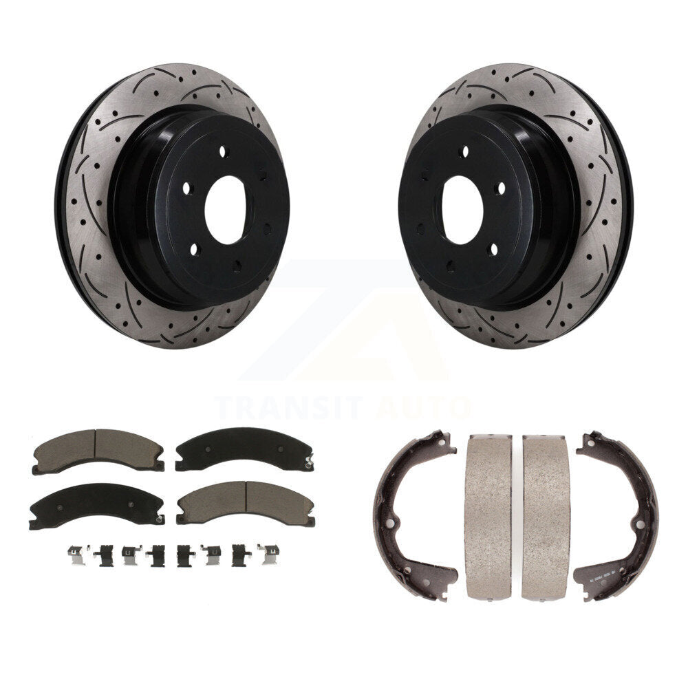 Rear Disc Drilled & Slotted Rotors Ceramic Pads And Parking Shoes Kit For Nissan TITAN XD KDC-101932