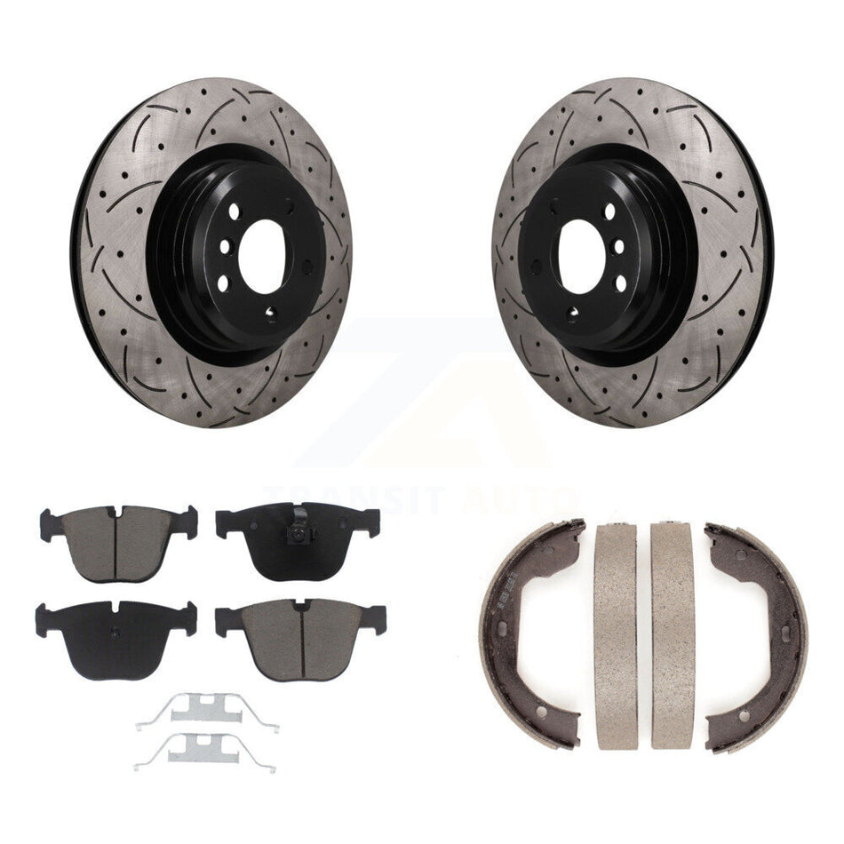 Rear Disc Drilled & Slotted Rotors Ceramic Pads Parking Shoes Kit For BMW 750i xDrive GT KDC-101934