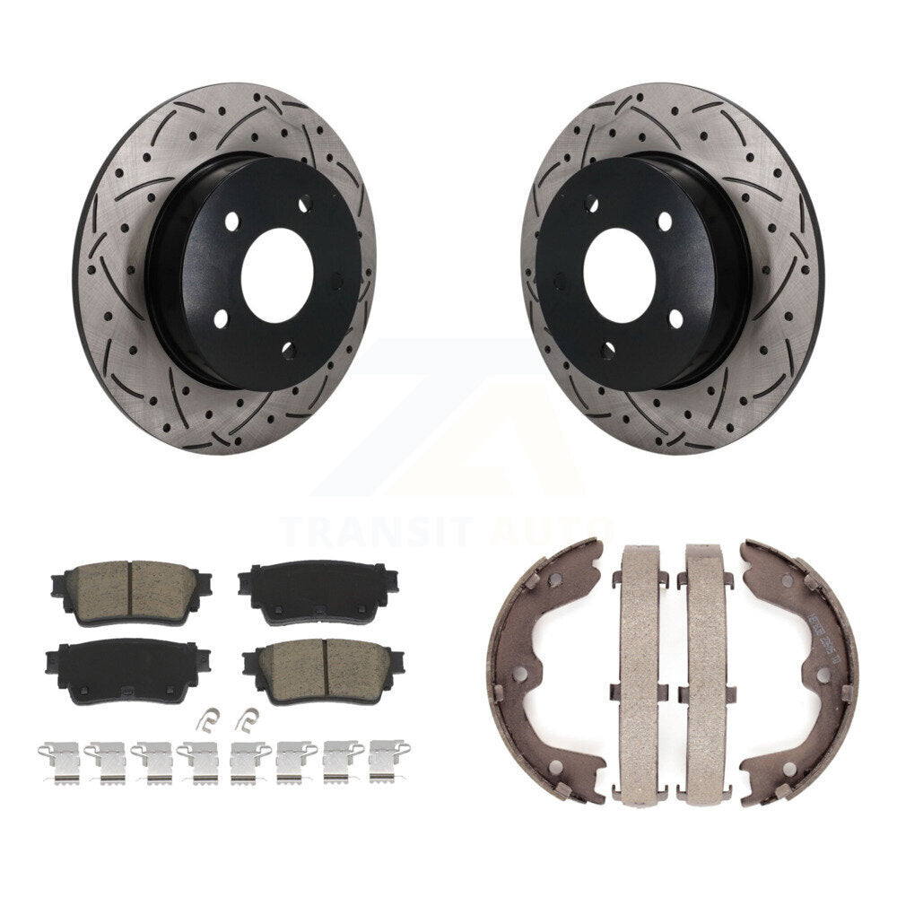 Rear Disc Drilled & Slotted Rotors Ceramic Pads Parking Brake Shoes Kit For Nissan Altima KDC-101939