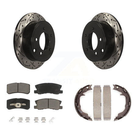 Rear Disc Drilled & Slotted Rotors Ceramic Pads Parking Brake Shoes Kit For Jeep Patriot KDC-101943