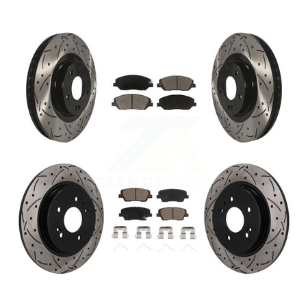 Front Rear Coated Drilled Slotted Disc Brake Rotor & Ceramic Pad Kit For Hyundai Santa Fe KDC-101953