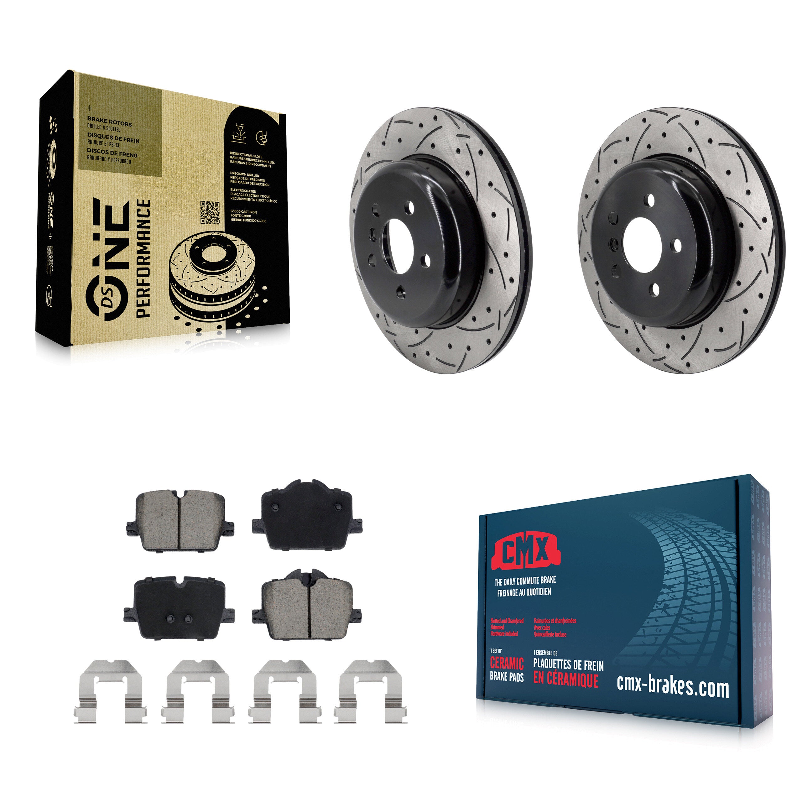 Rear Coated Drilled Slot Disc Brake Rotor & Ceramic Pad Kit For 2023 Toyota GR Supra 3.0L KDC-101967