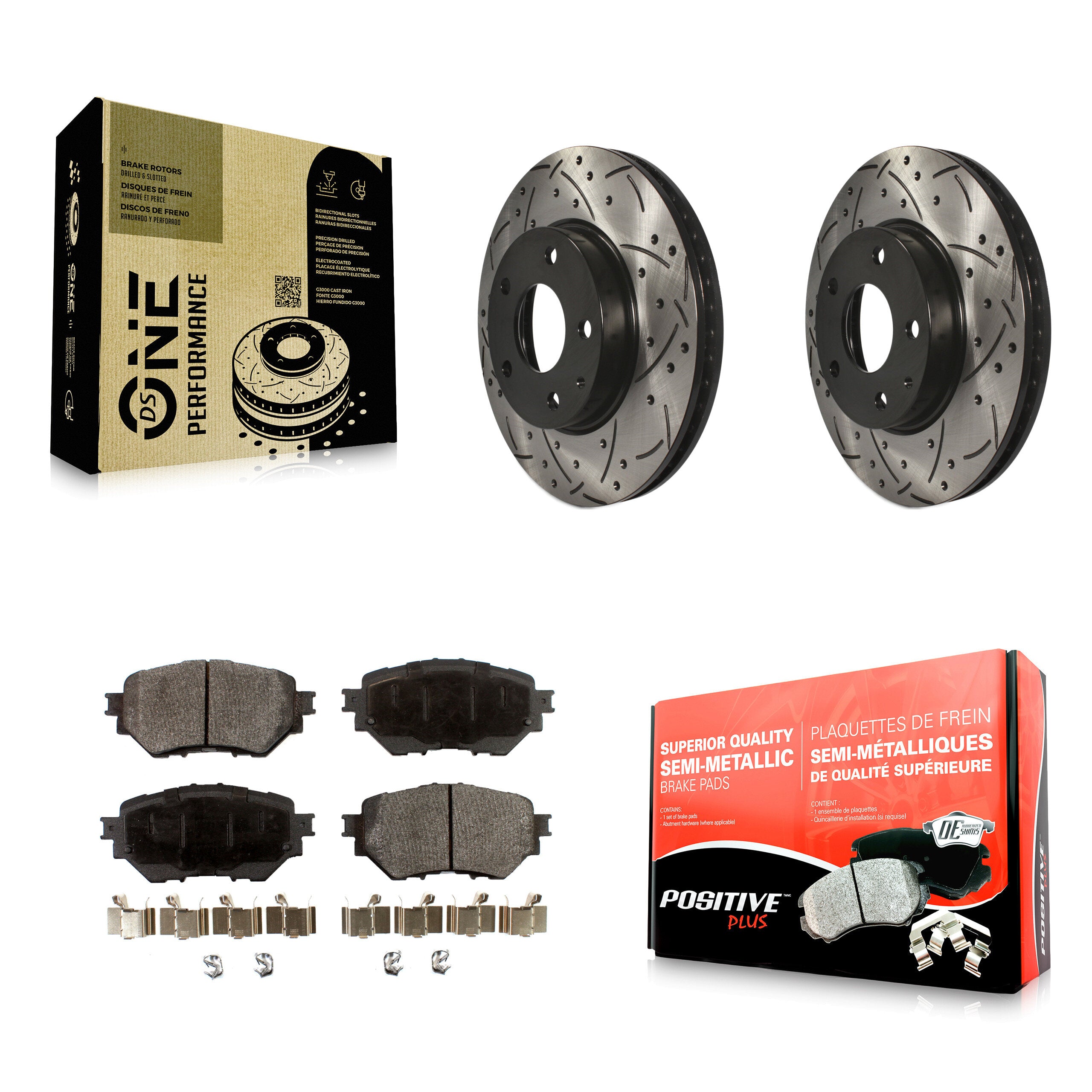 Front Coat Drill Slot Disc Brake Rotors Semi-Metallic Pad Kit For 2014-2018 Mazda 3 Sport KDF-100174
