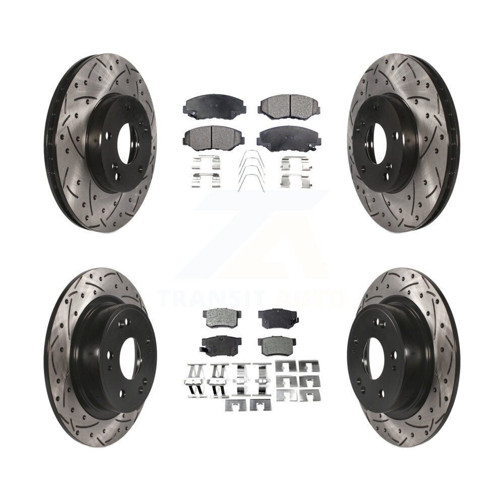 Front Rear Coated Drilled Slotted Disc Brake Rotor Semi-Metallic Pad Kit For Honda Accord KDF-100274