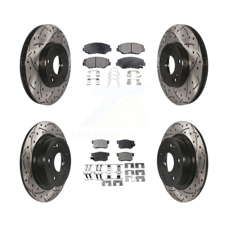 Front Rear Coated Drilled Slotted Disc Brake Rotor Semi-Metallic Pad Kit For Honda Accord KDF-100274