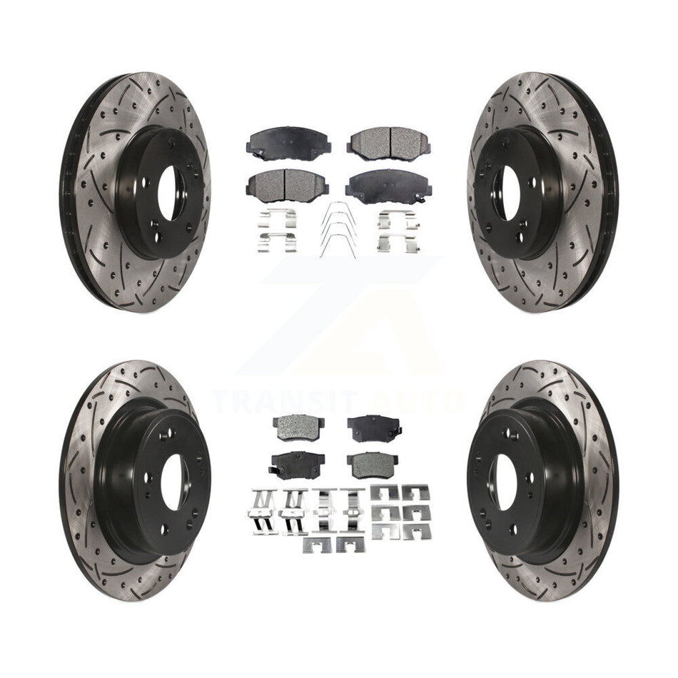 Front Rear Coated Drilled Slotted Disc Brake Rotor Semi-Metallic Pad Kit For Honda Accord KDF-100274