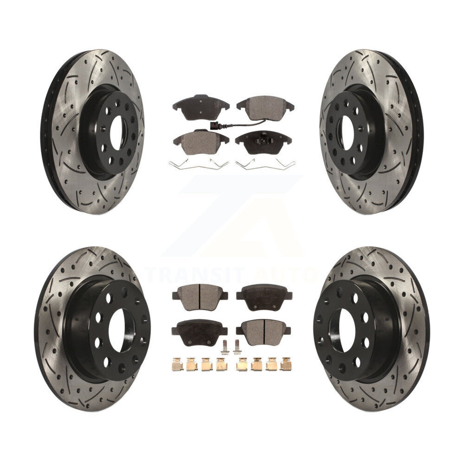 Front Rear Drilled Slot Brake Rotor Semi-Metallic Pad Kit For 17-18 Volkswagen Jetta 2.0L KDF-100294