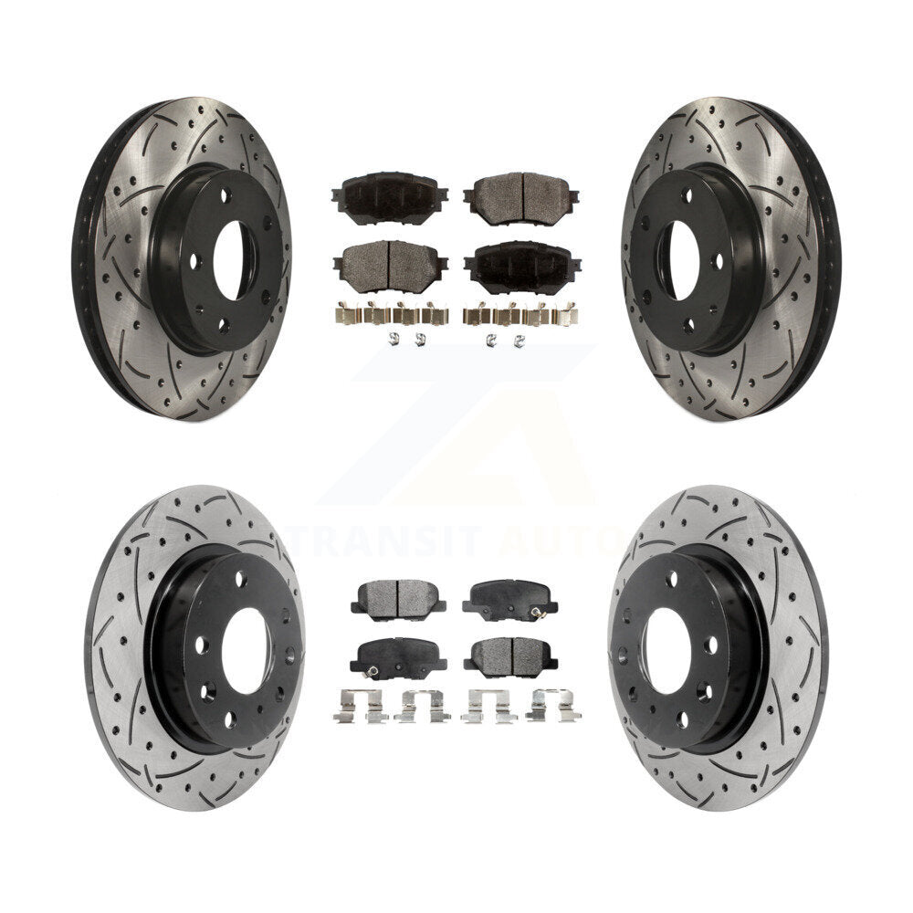 Front Rear Coated Drilled Slot Disc Brake Rotor & Semi-Metallic Pad Kit For Mazda 3 Sport KDF-100397