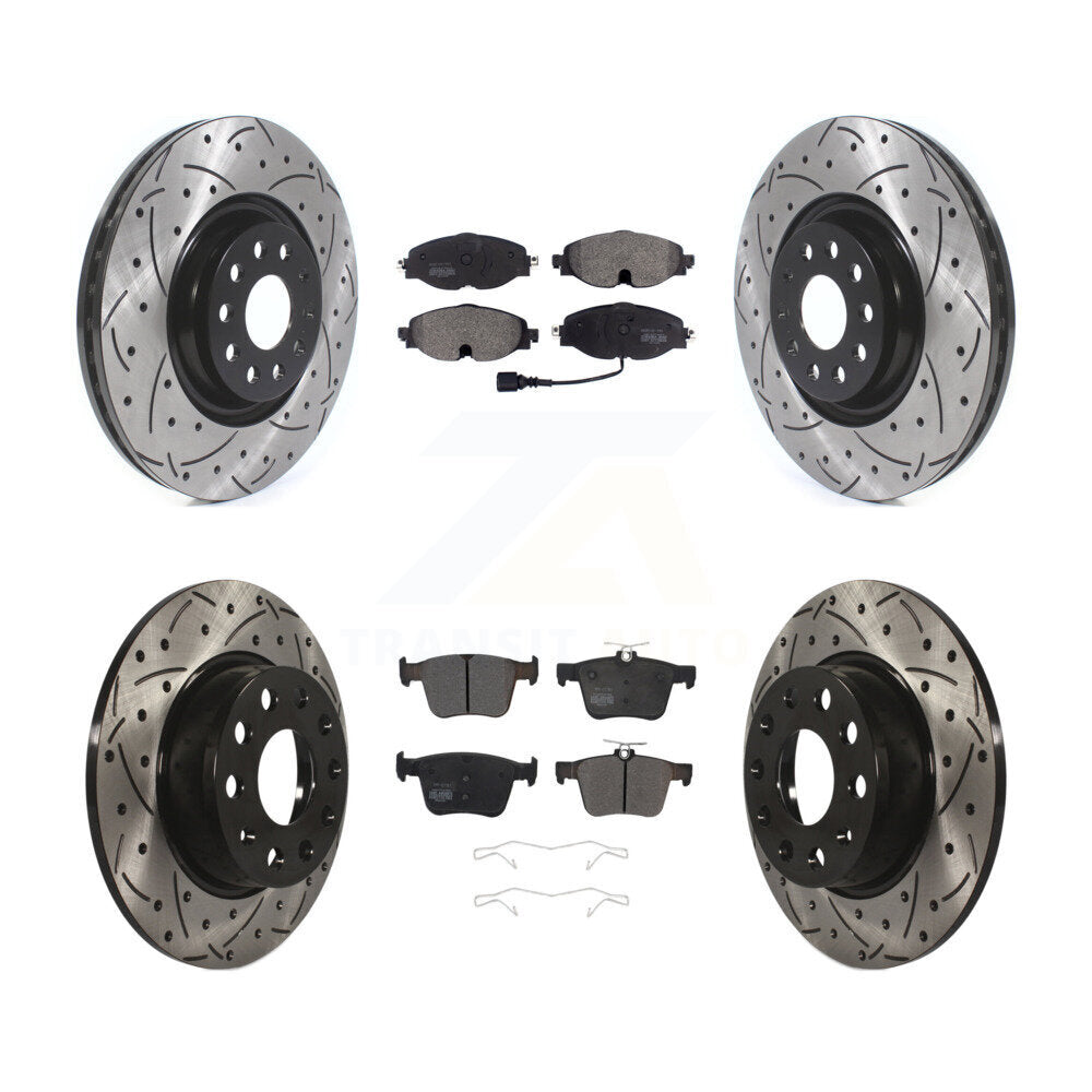Front Rear Coated Drilled Slotted Disc Brake Rotors And Semi-Metallic Pad Kit For Audi A3 KDF-100671
