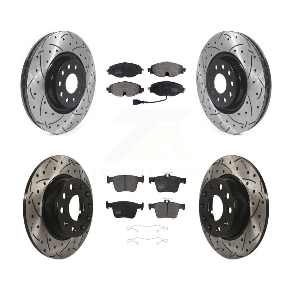 Front Rear Coated Drilled Slotted Disc Brake Rotors And Semi-Metallic Pad Kit For Audi A3 KDF-100671