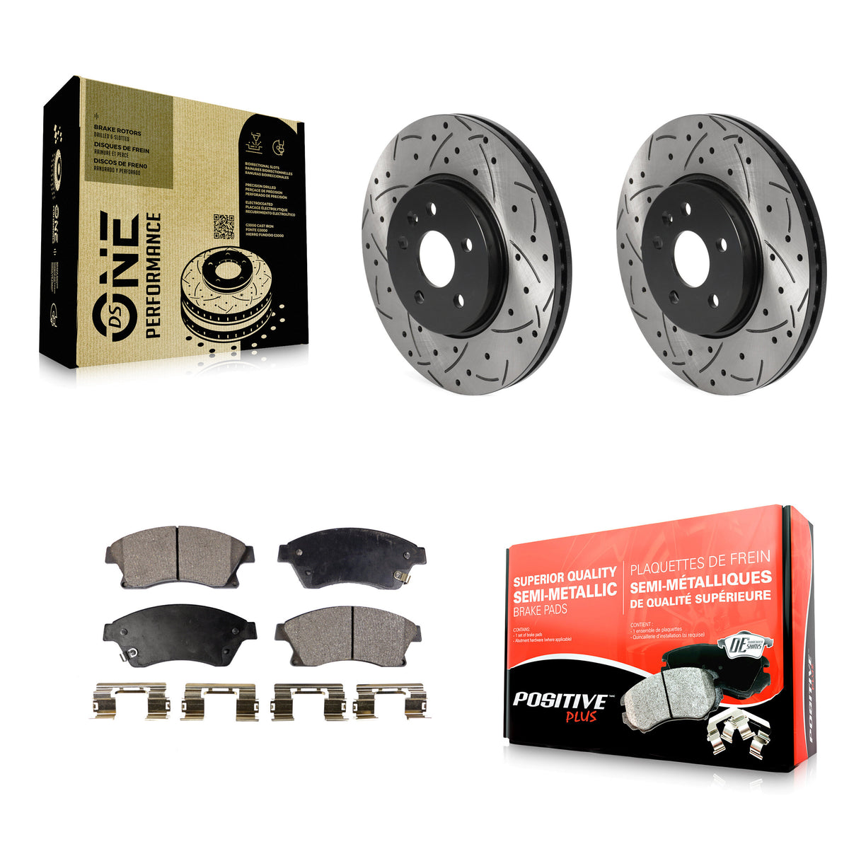 Front Drill Slot Disc Brake Rotors Semi-Metallic Pad Kit For 2013-2014 Chevrolet Sonic RS KDF-100735