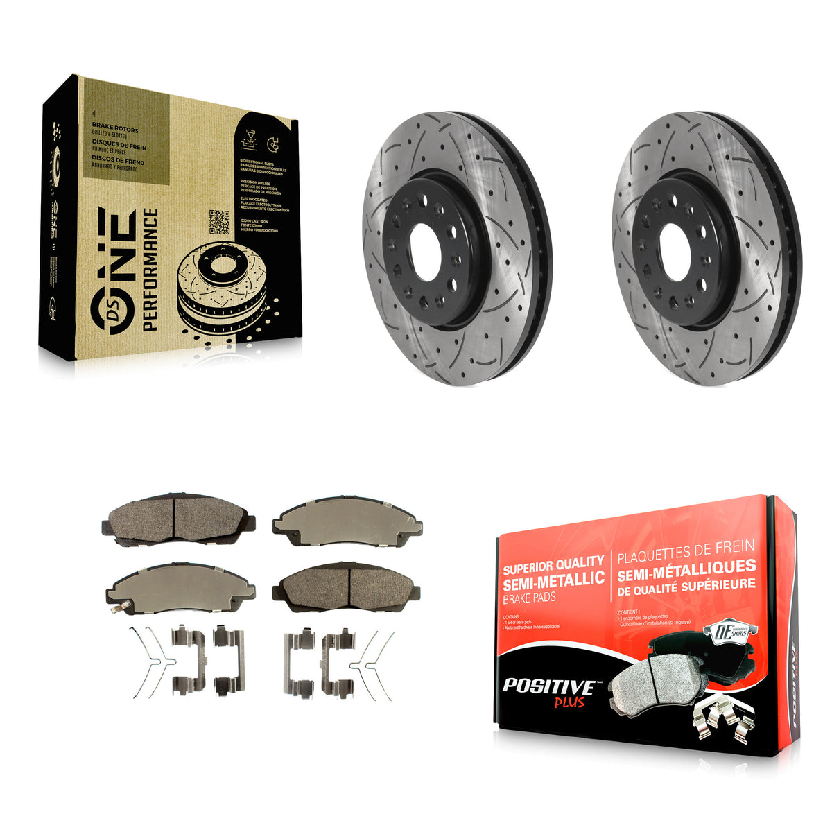 Front Drill Slot Disc Brake Rotor Semi-Metallic Pad Kit For Chevrolet Traverse GMC Acadia KDF-100739