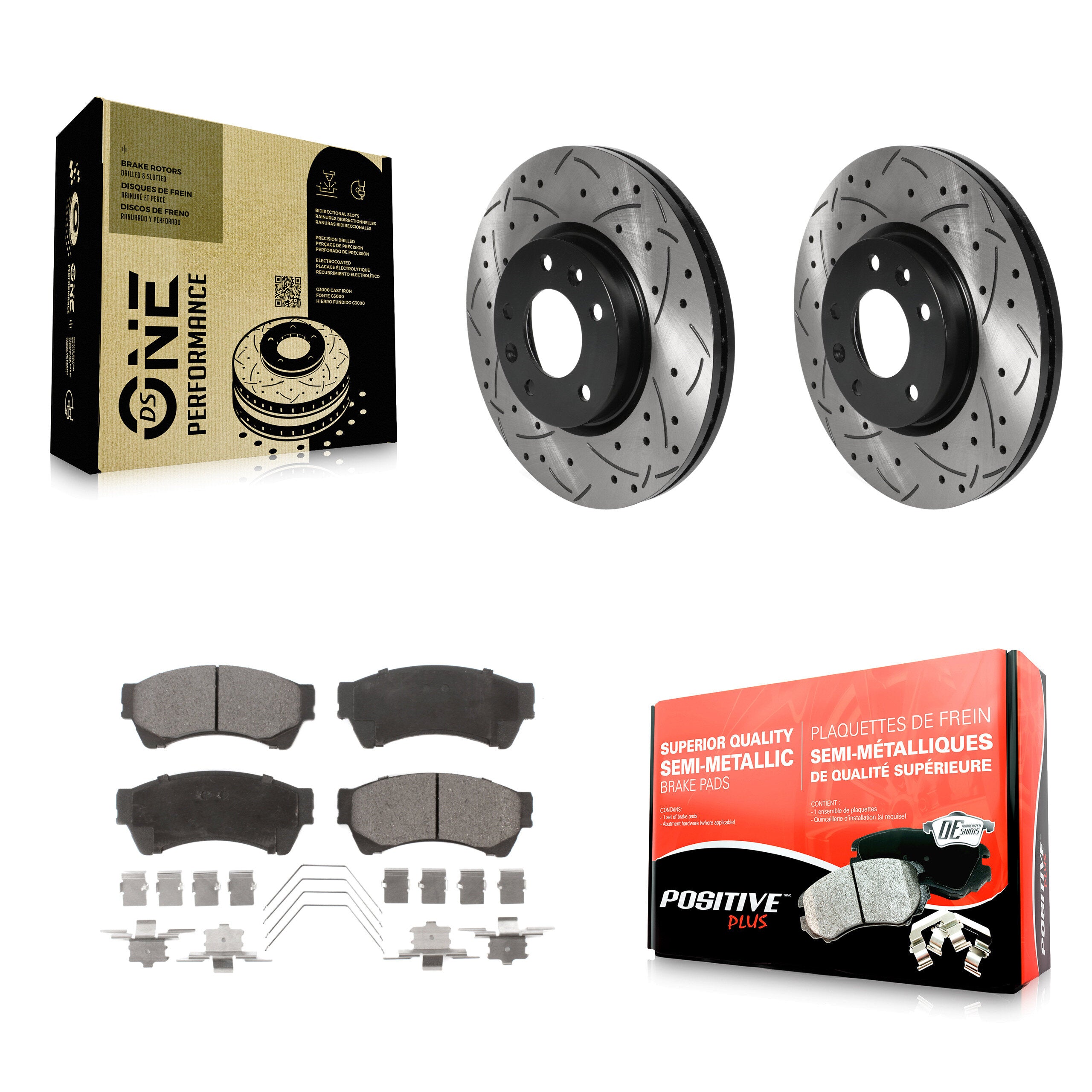 Front Drilled Slot Brake Rotors Semi-Metallic Pad Kit For Ford Fusion Mazda 6 Lincoln MKZ KDF-100740