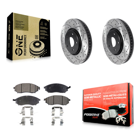 Front Coat Drill Slot Disc Brake Rotors Semi-Metallic Pad Kit For INFINITI FX35 FX37 FX45 KDF-100758