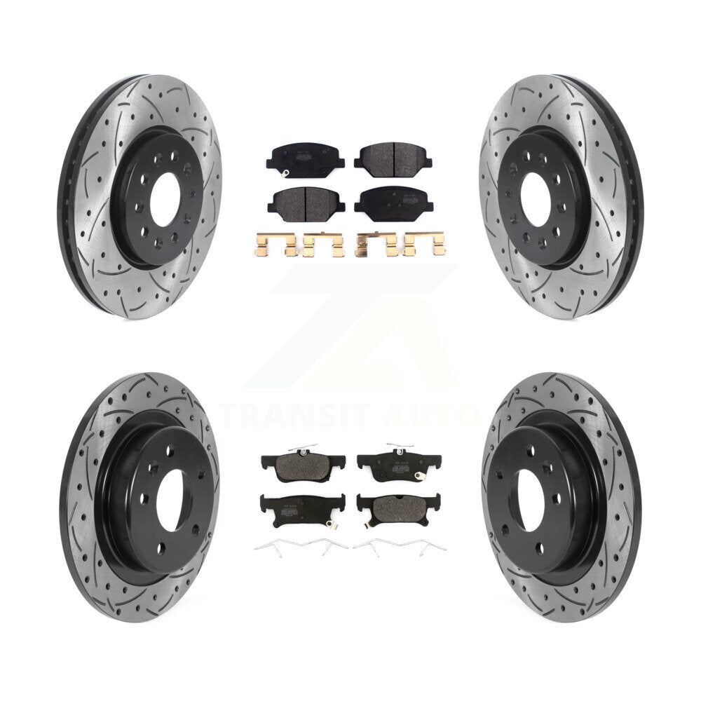Front Rear Coated Drilled Slot Disc Brake Rotors Semi-Metallic Pad Kit For Buick Envision KDF-100792