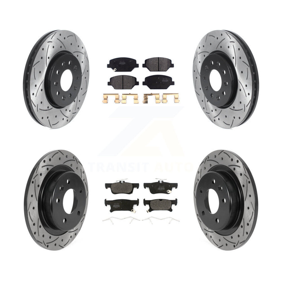 Front Rear Coated Drilled Slot Disc Brake Rotors Semi-Metallic Pad Kit For Buick Envision KDF-100792