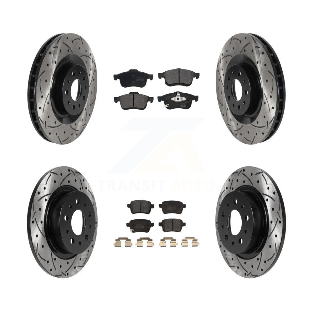 Front Rear Coat Drill Slot Disc Brake Rotor Semi-Metallic Pad Kit For 2014-2020 Fiat 500L KDF-100801