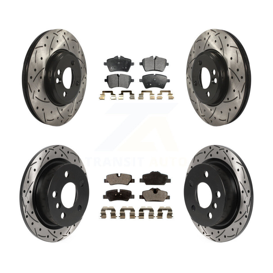 Front Rear Drilled Slot Brake Rotors Semi-Metallic Pad Kit For 2015 Mini Cooper 2.0L/1.5L KDF-100818