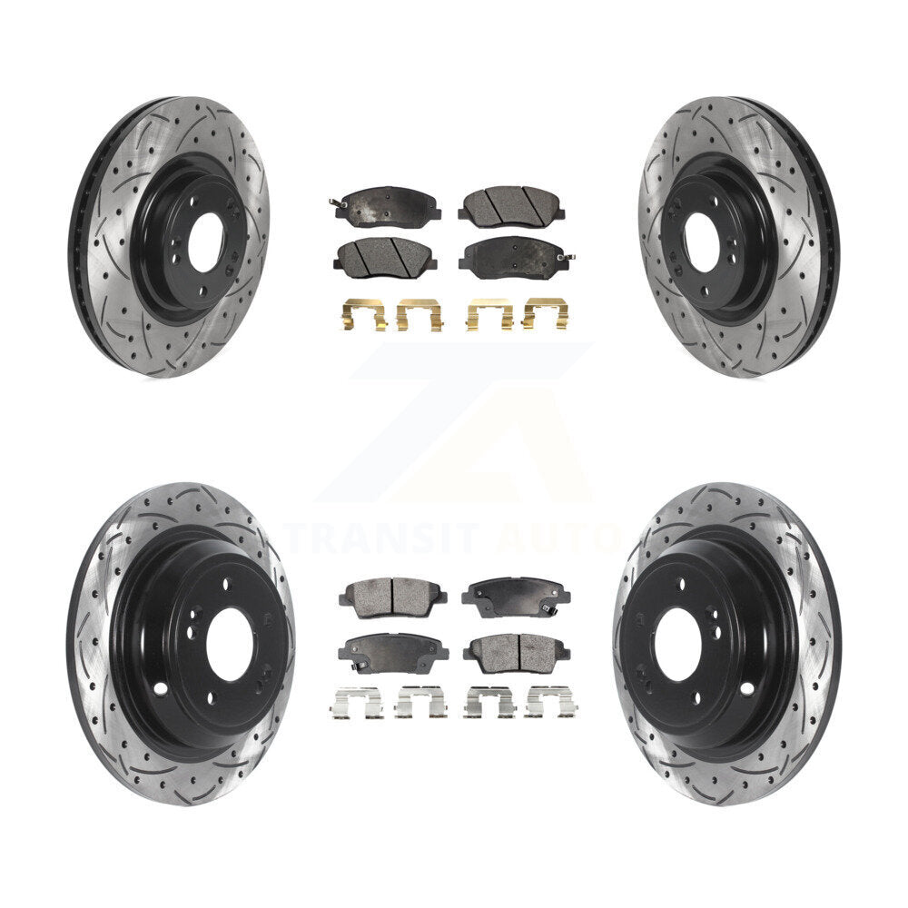 Front Rear Drilled Slot Brake Rotor & Semi-Metallic Pad Kit For 2012 Hyundai Genesis 3.8L KDF-100825