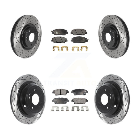 Front Rear Drilled Slot Brake Rotor & Semi-Metallic Pad Kit For 2012 Hyundai Genesis 3.8L KDF-100825